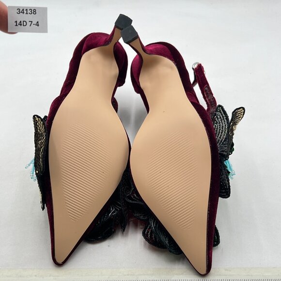 YDN WIne Ankle Strap Buckle Closed Toe Flower Colorful Rhinestones D'Orsay Pumps - Picture 6 of 7